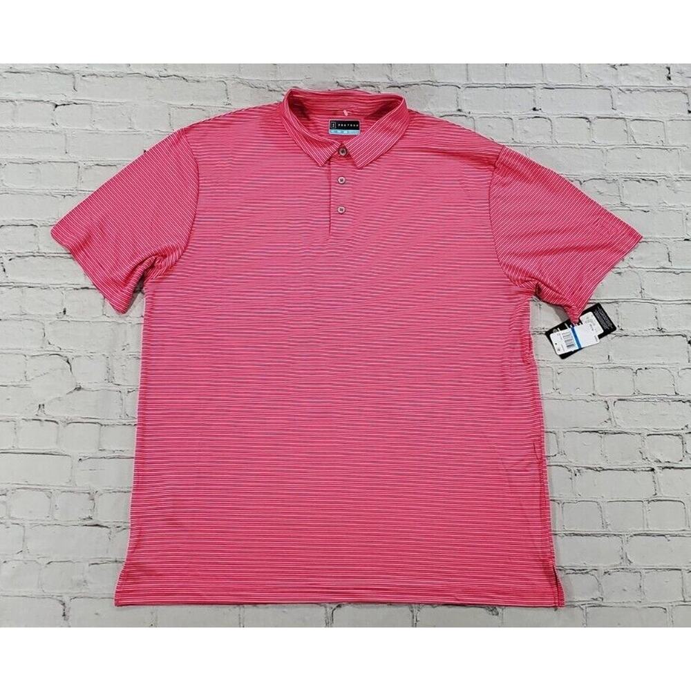 PGA Tour Performance Polo Golf Shirt Short Sleeve Pink Striped MENS SIZE XL